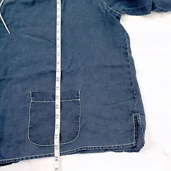 Jordan Woman 2X Navy Blue 100% Linen Lace-Up Collared Top With Pocket - Picture 7 of 7
